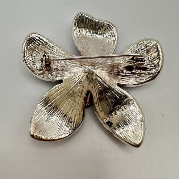 Anne Klein Brooch Flower Rhinestone Silver Tone Pin Festive Party Career - Picture 2 of 13